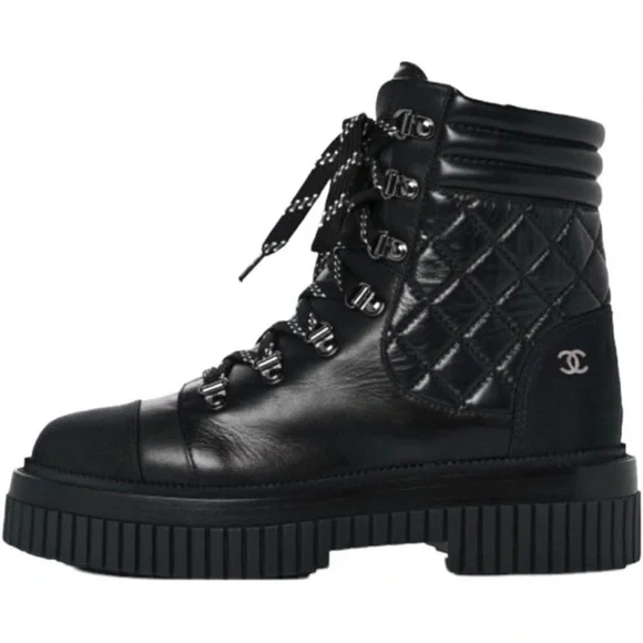CHANEL | Shoes | Chanel Combat Calfskin Grosgrain Quilted Lace Up